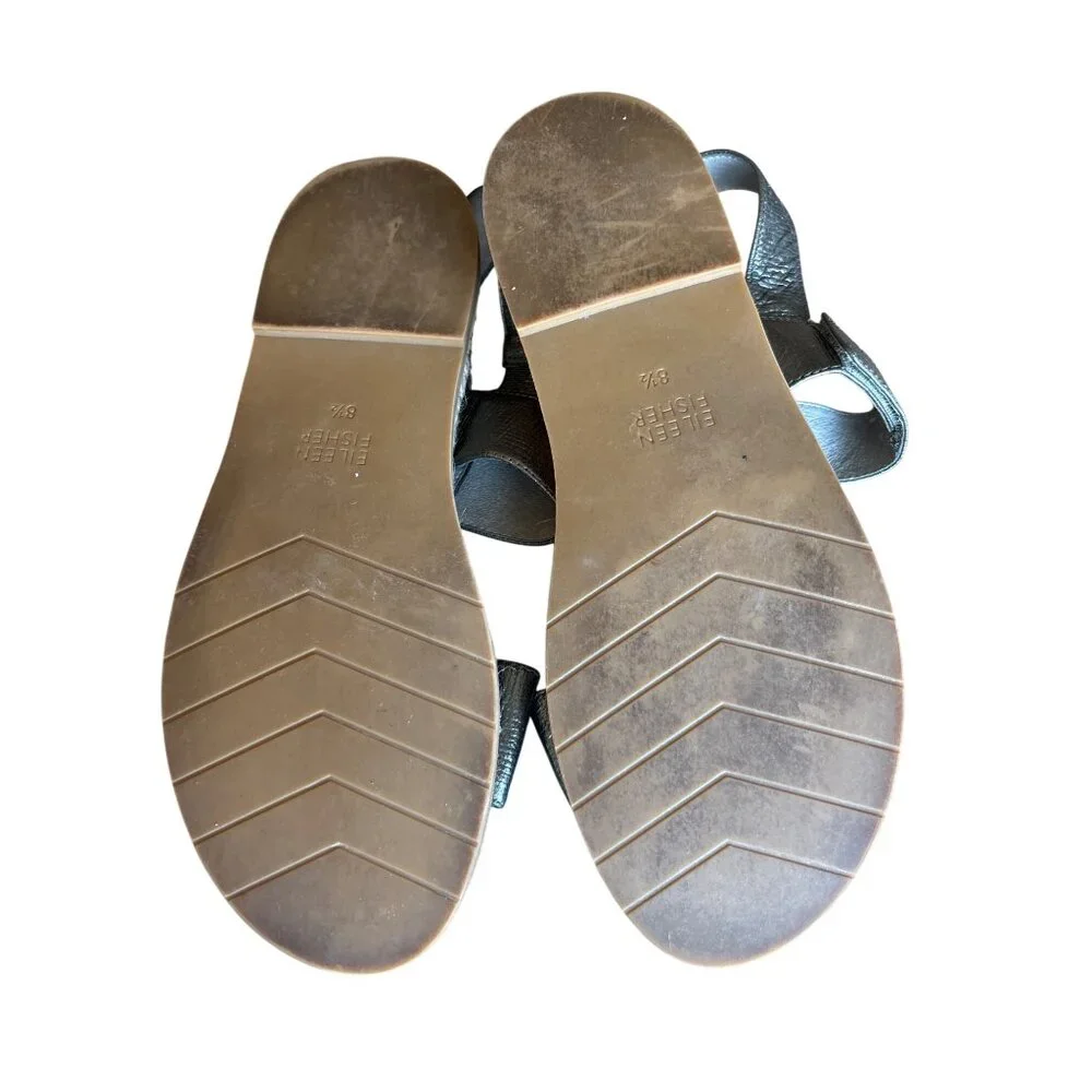Eileen Fisher Max Metallic Leather Bronze‎ Size 8.5 Espadrille Sandal Adj Strap